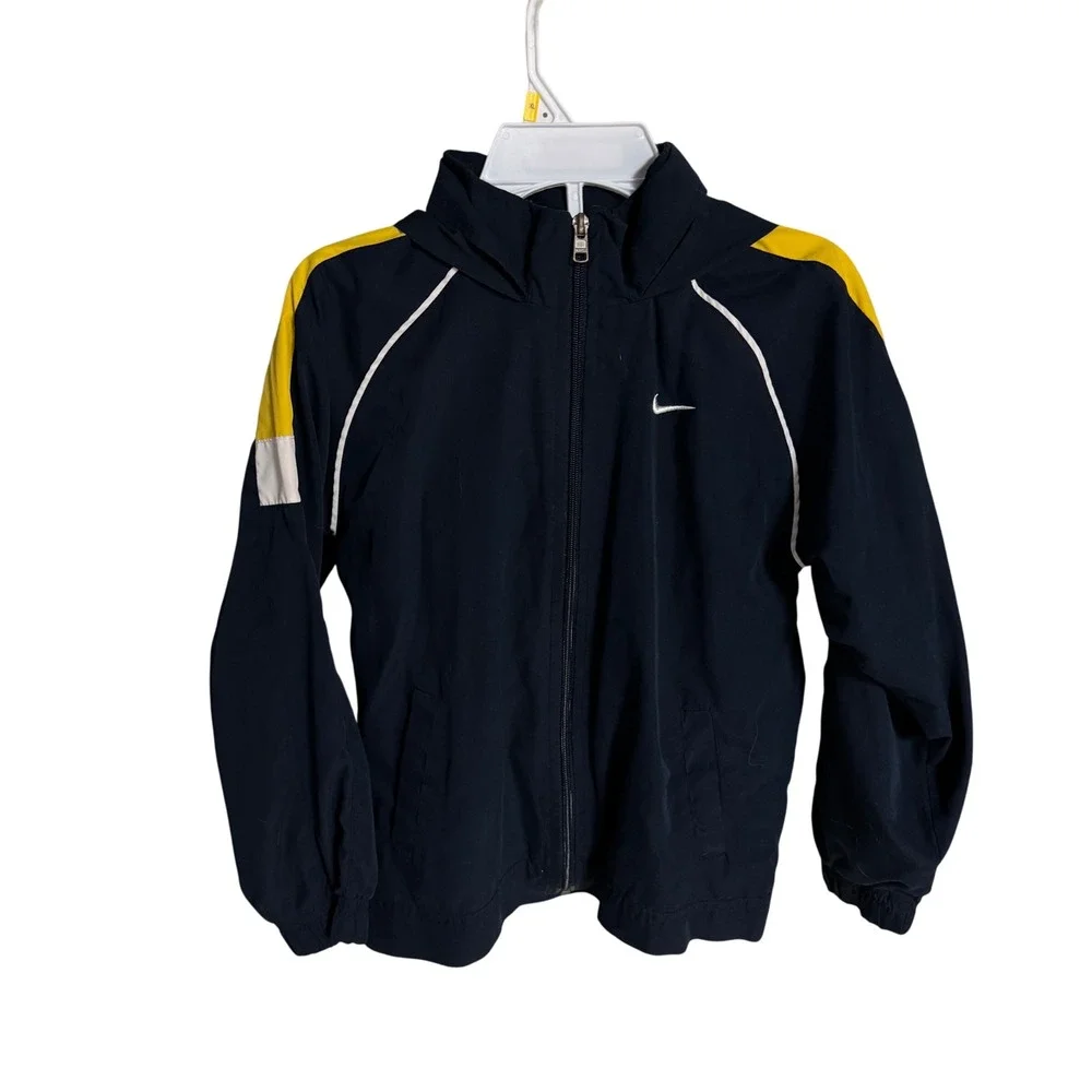 Nike Kids Navy Yellow White Track Jacket Hooded Zip Up‎ Polyester Size 7